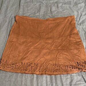 Jolt Brown Mini Skirt with Cutout Hem